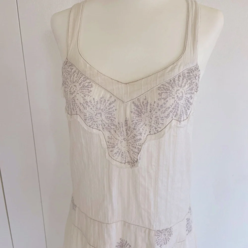 Vintage Off White Cotton with Appliqué Sundress, Size S - Picture 2 of 6